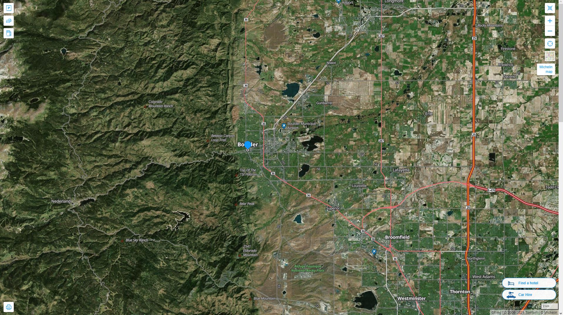 Boulder Colorado Highway and Road Map with Satellite View